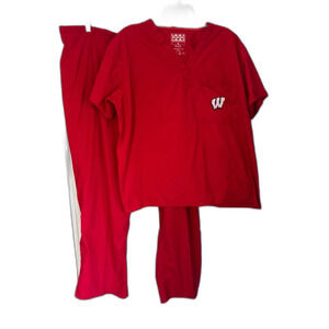 Gel Scrubs University of Wisconsin W Red Uniform Scrubs Top and Pants Unisex XL